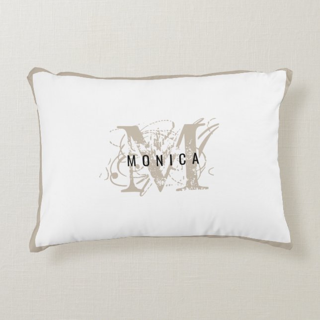 Chic Rustic Modern Beige Monogram Decorative Cushion (Front)