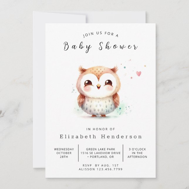 Chic Rustic Owl Baby Shower Invitation (Front)
