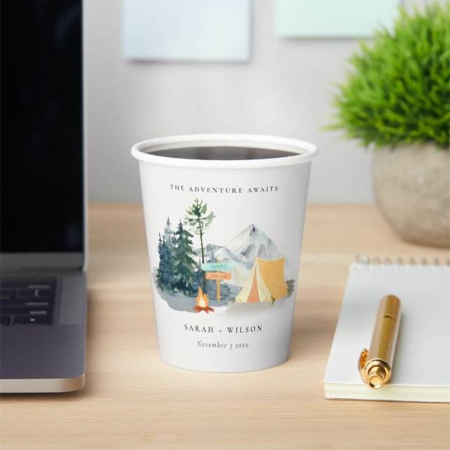 Chic Rustic Pine Woods Camping Mountain Wedding Paper Cups (Insitu)