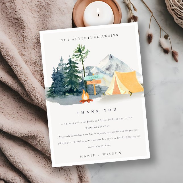 Chic Rustic Pine Woods Camping Mountain Wedding Thank You Card (Creator Uploaded)