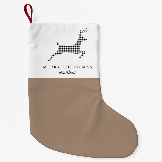Chic Rustic Plaid Deer with Add Name Christmas Small Christmas Stocking (Front)