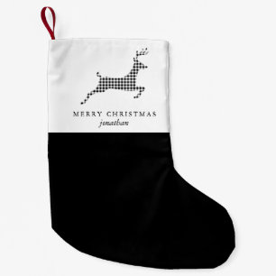 Chic Rustic Plaid Deer with Name Christmas Small Christmas Stocking
