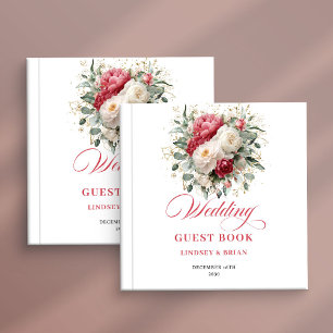 Chic Rustic Red Blush Floral Wedding Guest Book