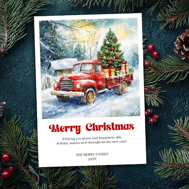 Chic Rustic Red Truck Christmas Scene Greeting  Holiday Card (Chic Rustic Red Truck Christmas Scene Greeting Holiday Card)