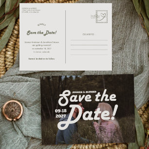 Chic Rustic Retro Vintage Horizontal Wedding Photo Save The Date