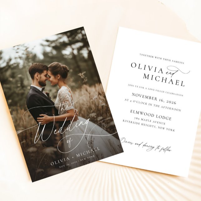 Chic Rustic Script Photo Wedding Invitation (Creator Uploaded)
