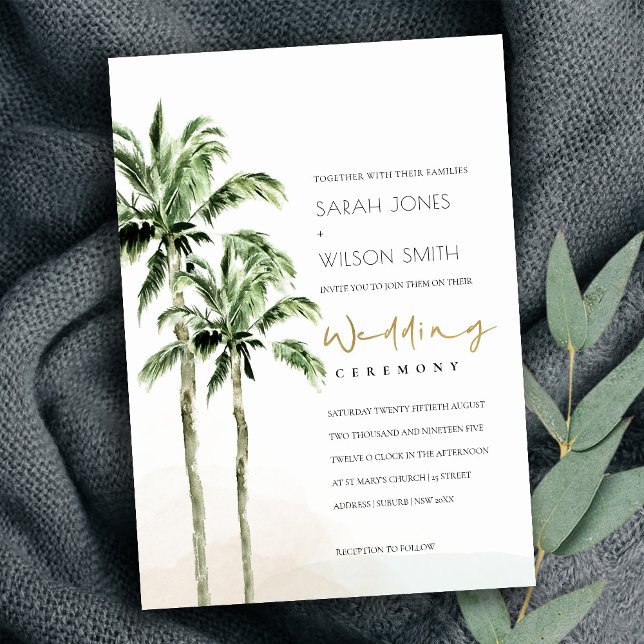 Chic Rustic Tropical Beach Palm Trees Wedding Invitation (Creator Uploaded)