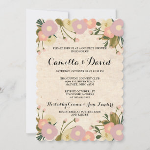 Chic Rustic Watercolor Floral Canvas Couple Shower Invitation