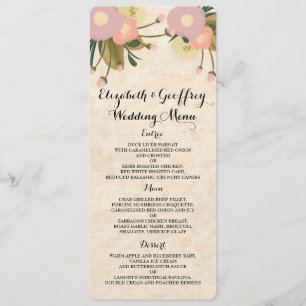 Chic Rustic Watercolor Floral Canvas Wedding Menu