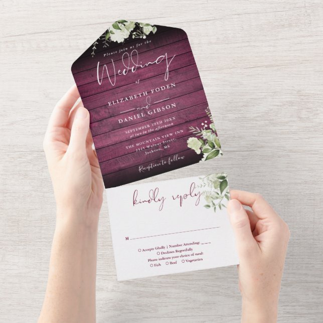 Chic Rustic Wood Greenery Floral Wedding All In One Invitation (Tearaway)