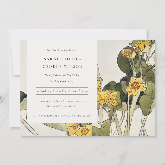 Chic Rustic Yellow Daffodil Floral Wedding Invite (Front)