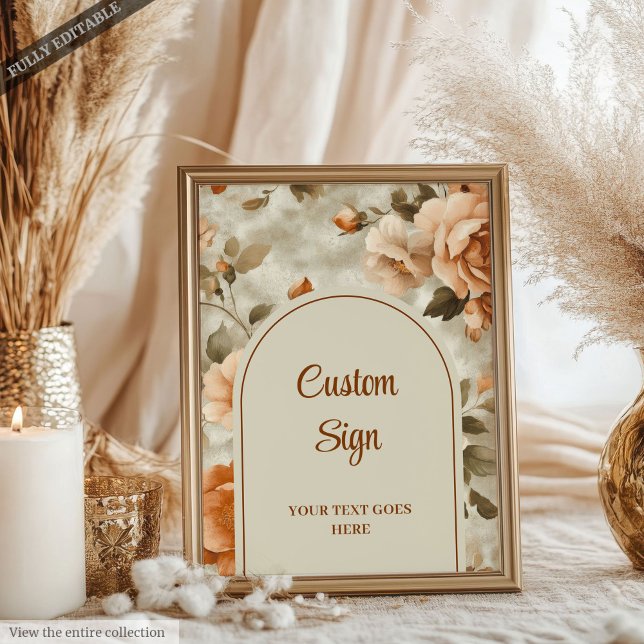Chic Rusty Beige Sage Green Floral Personalised  Poster (Chic Rusty Beige Sage Green Floral Personalized Wedding Sign)