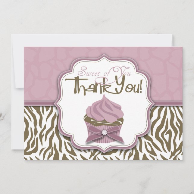 Chic Safari & Cupcake Thank You Card (Front)