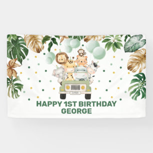 Chic Safari Jungle Animals Blush Floral Baby Girl Banner