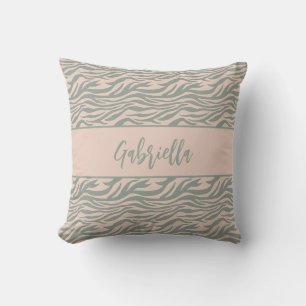 Chic Safari Pink and Green Tiger Print Animal Skin Cushion