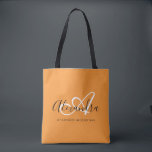 Chic Saffron Orange White Elegant Script Monogram  Tote Bag<br><div class="desc">Personalise your beautiful monogrammed trendy saffron orange Grocery Tote Bag! The text below may be personalised to your preferred sentence or even your full name; you can also delete it if you prefer. If you need help, please let us know at belytaliarecipes@gmail.com, and we will be glad to assist you....</div>