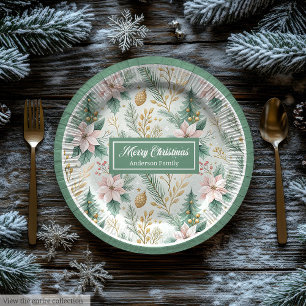 Chic Sage and Gold Paper Plates Luxury Holiday 