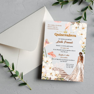 Chic Sage & Blush Floral Quinceañera Invitation