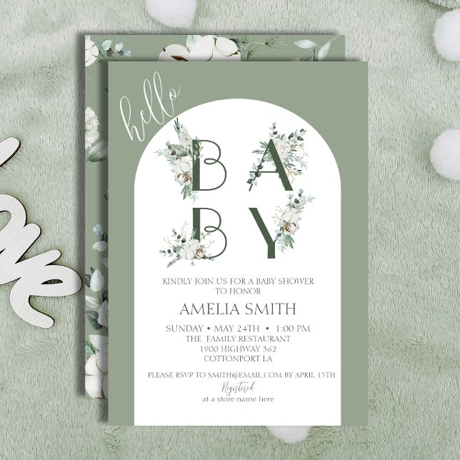 Chic Sage Botanical Hello Baby Arch Shower Invitation (Creator Uploaded)