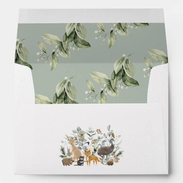 Chic Sage Green Australian Animals Return Address Envelope (Back (Bottom))