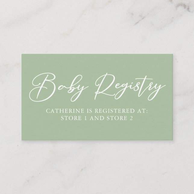 Chic Sage Green Baby Registry Custom Enclosure Card (Front)