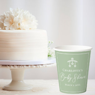 Chic Sage Green Baby Shower Personalised Paper Cups