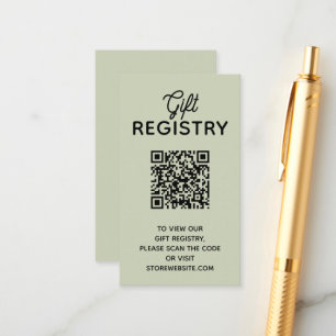 Chic Sage Green Baby Shower Registry QR Code Enclosure Card