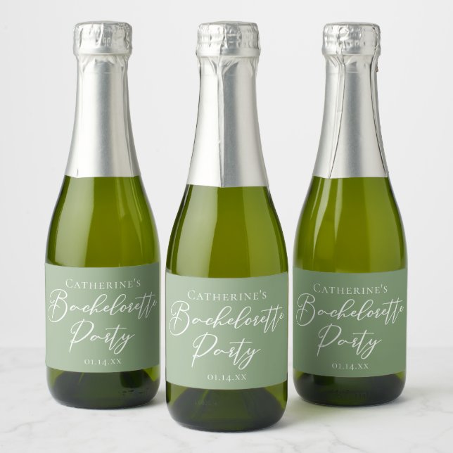 Chic Sage Green Bachelorette Party Custom Mini Sparkling Wine Label (Bottles)