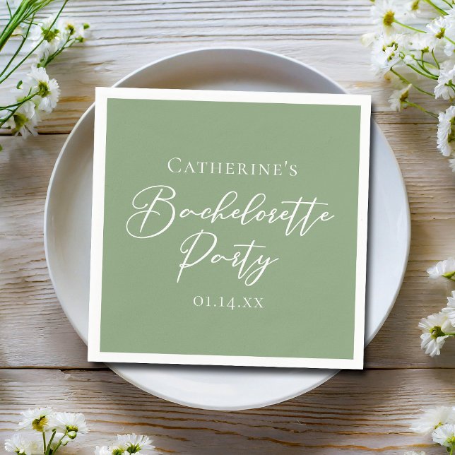 Chic Sage Green Bachelorette Party Personalized Napkin (Creator Uploaded)