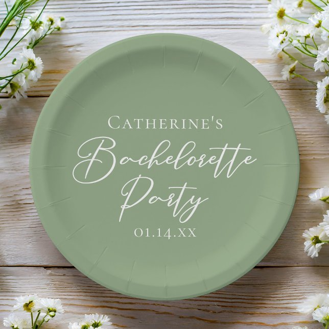 Chic Sage Green Bachelorette Party Personalized Paper Plate (Creator Uploaded)