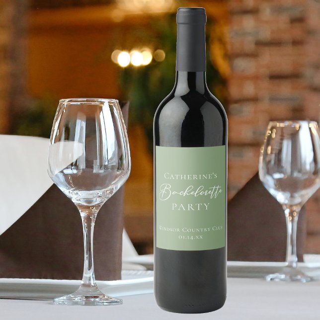 Chic Sage Green Bachelorette Party Personalized Wine Label (Creator Uploaded)
