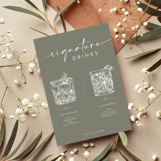 Chic Sage Green Bar Signature Drinks Wedding Sign (Creator Uploaded)