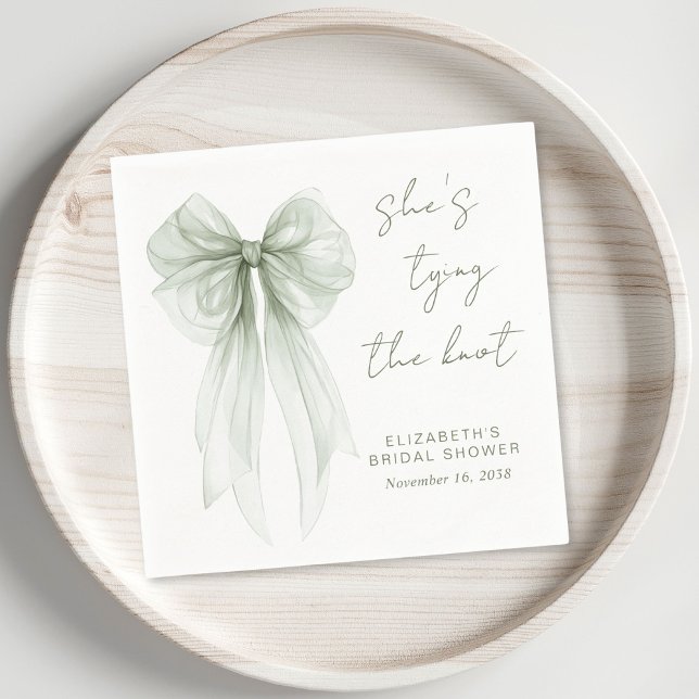 Chic Sage Green Bow Watercolor Bridal Shower Napkin (Chic Sage Green Bow Watercolor Bridal Shower Napkins)