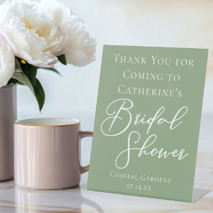 Chic Sage Green Bridal Shower Custom Welcome Pedestal Sign