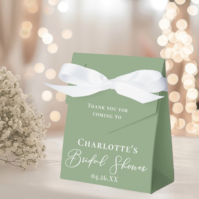 Chic Sage Green Bridal Shower White Personalised Favour Box (Creator Uploaded)