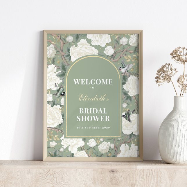 Chic Sage Green Chinoiserie Bridal Shower Welcome Poster (Creator Uploaded)