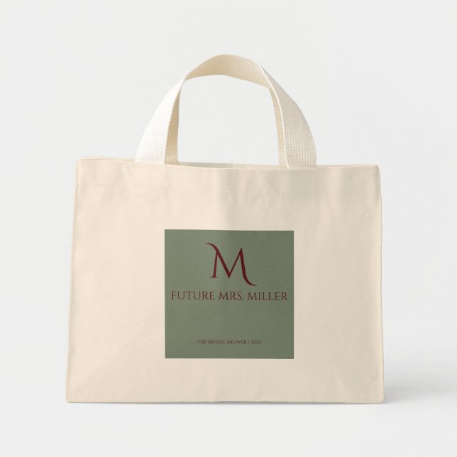 Chic Sage Green Coquette Monogram Future Mrs Mini Tote Bag (Front)