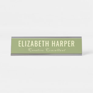 Chic Sage Green & Cream Modern Professional Desk Name Plate