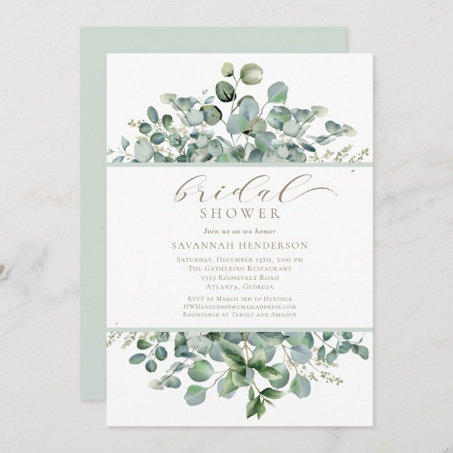 Chic Sage Green Floral Bridal Shower Editable Invitation (Front/Back)