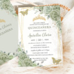 Chic Sage Green Floral Butterflies Quinceañera Invitation<br><div class="desc">This chic Quinceañera invitation features a gold geometric frame adorned by delicate watercolor sage green floral, soft sage greenery and fluttery butterflies . Personalise it with your details easily and quickly, simply press the customise it button to further re-arrange and format the style and placement of the text. Also great...</div>