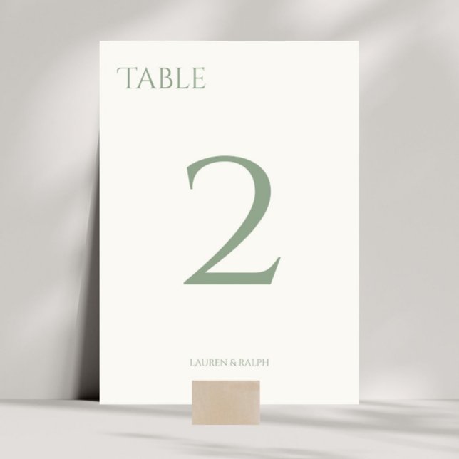 Chic Sage Green & Ivory Wedding Table Number Card (Creator Uploaded)