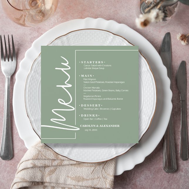 Chic Sage Green Menu (Chic Sage Green Menu Cards)