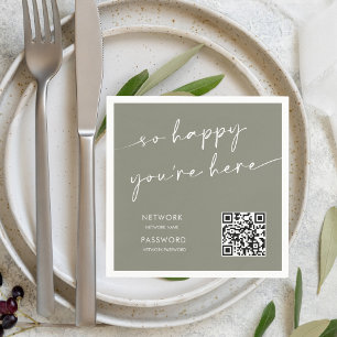 Chic Sage Green Modern WiFi Password Wedding Sign Napkin