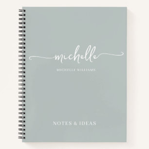 Chic Sage Green Monogram Name Signature  Notebook