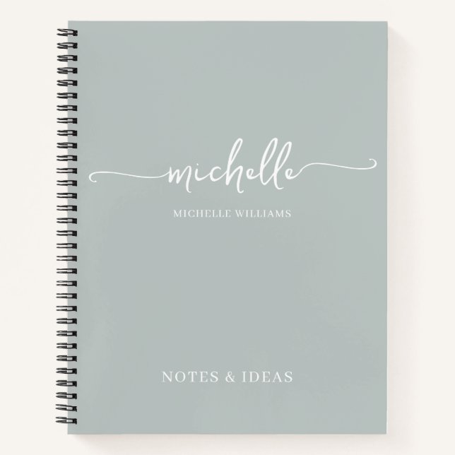 Chic Sage Green Monogram Name Signature  Notebook (Front)