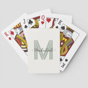 Chic Sage Green Monogram Script Name Playing Cards