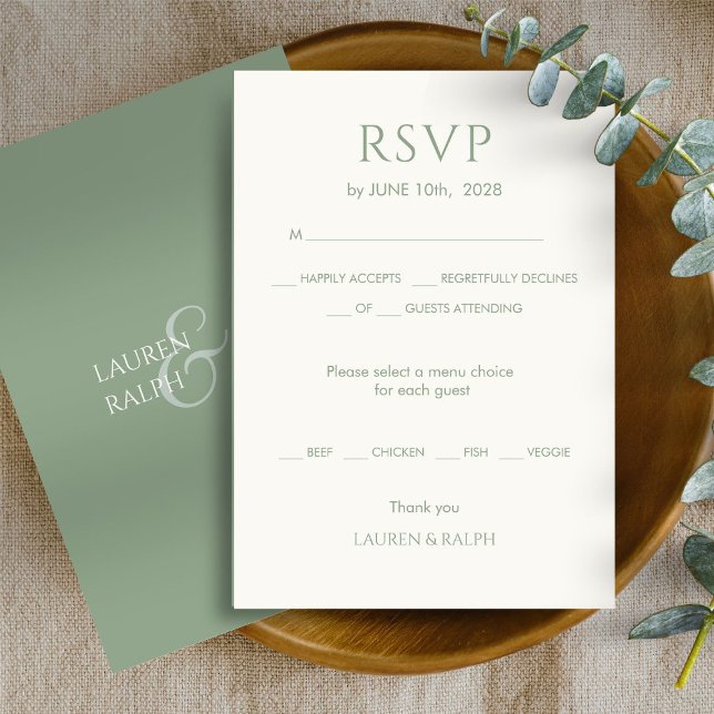 Chic Sage Green Monogram Wedding RSVP (Creator Uploaded)
