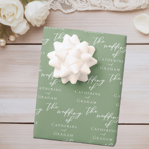 Chic Sage Green Personalised Wedding Wrapping Paper Sheet