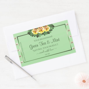 Chic Sage Green Product Labels Yellow Roses Jewels