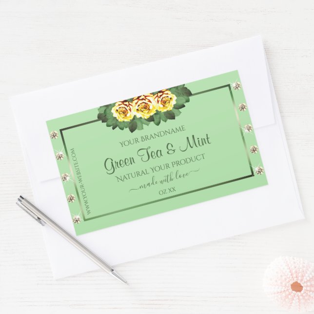 Chic Sage Green Product Labels Yellow Roses Jewels (Envelope)